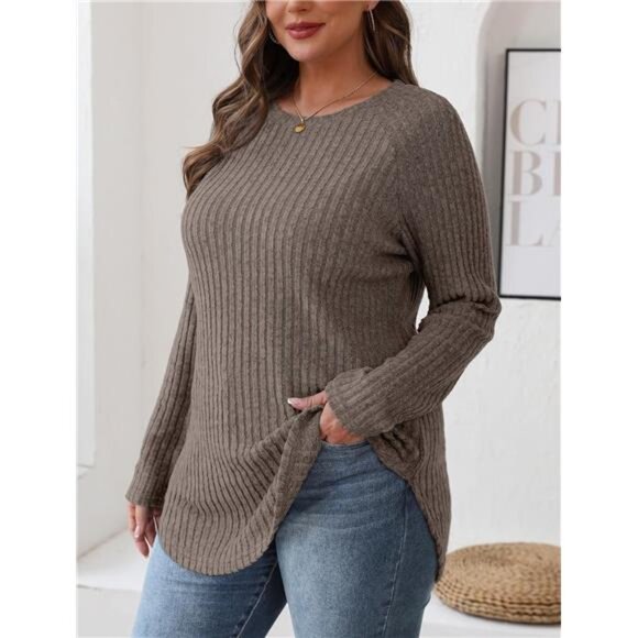 Curved Hem Tunic Top - Loose Fit Long Sleeve Pullover for Fall - Picture 4 of 6